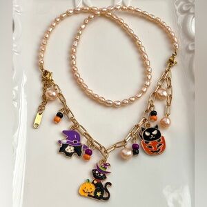N232-Halloween Collection Champagne Freshwater Pearl Necklace/Bracelet Set